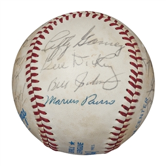 New York Yankees Old-Timers Multi-Signed OAL Mac Phail Baseball With 18 Signatures Including Gomez, Dickey & Rizzuto (PSA/DNA)